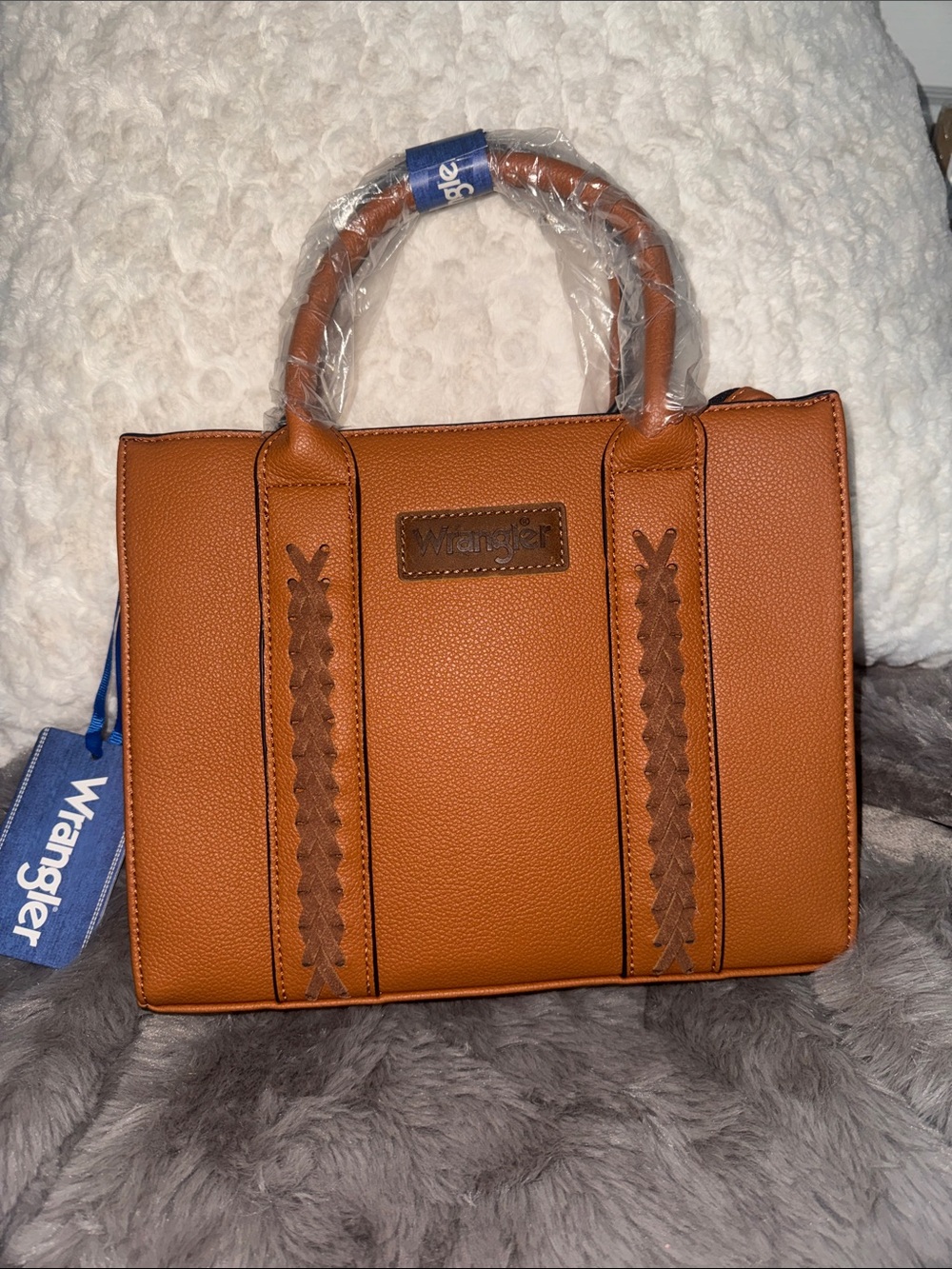 Wrangler Brown Satchel with Braided Trim